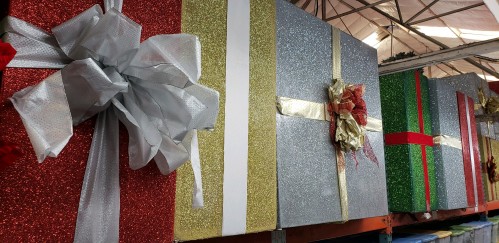 Oversize glitter wood presents 4'x4'x2'
